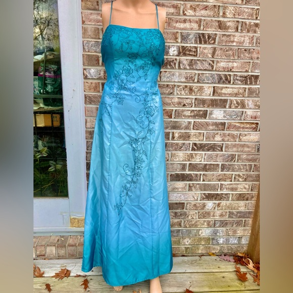 Y2K LE Beaded Jump Turquoise/Teal Ombré Prom Dress - Picture 1 of 9